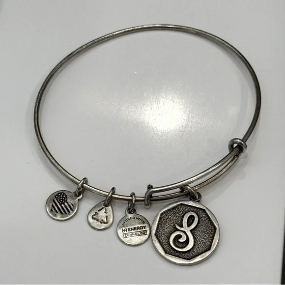🆕 Alex and Ani Vintage S Monogram Initial Expandable Wire 2.5” Bangle Bracelet - Picture 2 of 3